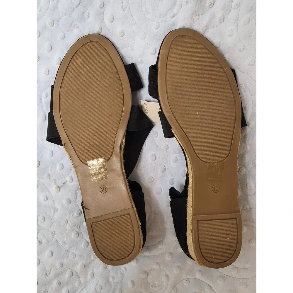 Lane Bryant Black Elastic Strap Espadrille Flat Sandals Wide Width 10W New
